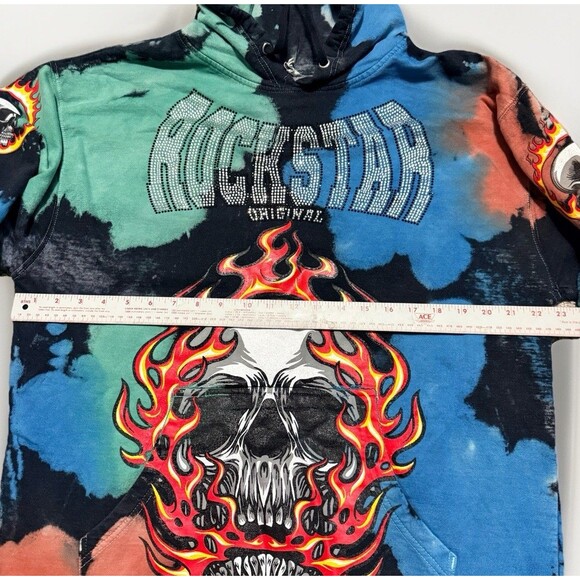 Rockstar Original Hoodie Mens XL Tie Dye Skull/Flames Sweatshirt Concert Tour - Picture 6 of 8